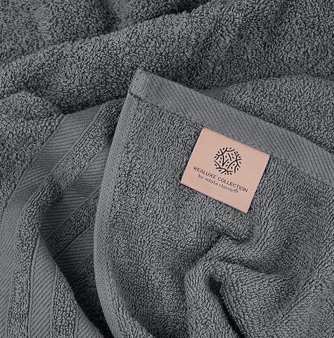 White Classic Wealuxe Grey Bath Towels Set of 4, Cotton Body Towel for Hotel, Gym, Spa, Soft Extra Absorbent Quick Dry Towels for Bathroom 27x54 Inch