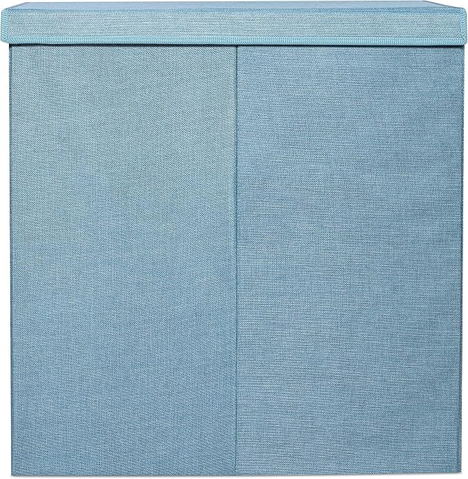 BIRDROCK HOME Laundry Hamper with Lid | Removable Bags for Sorting Clothes | Sectioned Laundry Basket for Bedroom & Bathroom | Collapsible Storage Bin with Cover | Double, Light Blue