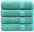 LANE LINEN Bathroom Towels Set (4 Pack)- 100% Cotton Luxury Bath Towels for Bathroom, Soft Shower Towels, Quick Dry Turkish Bath Towels, Super Absorbent Hotel Quality Bath Towel Set (28"x 54")- Teal | Set Of Towels - Dobby Border Accent, OEKO-TEX Certi...