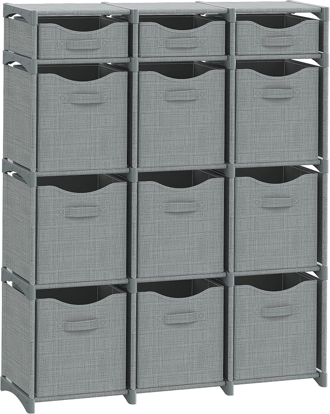 Cube Storage Organizer with 12 Storage Bins Included – Storage Cubes for Home Organization, Toy Storage, Office Storage, Living Room Storage, and General Storage Solution (Grey)