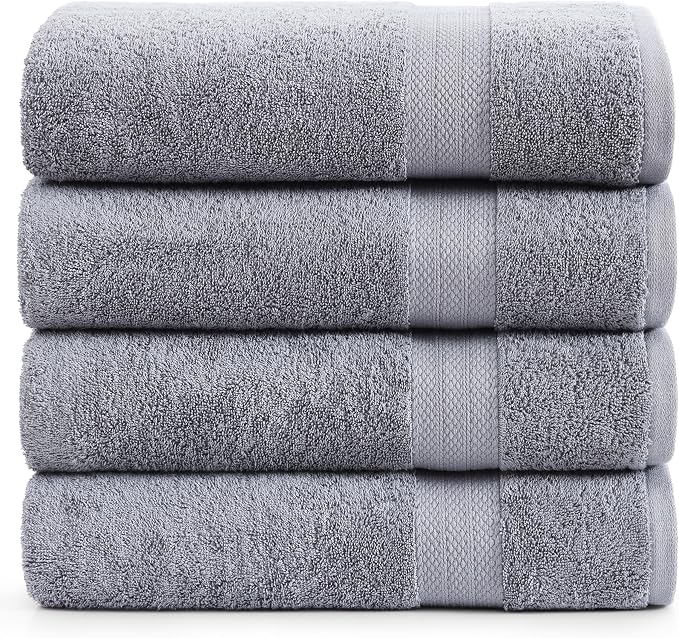 LANE LINEN Bath Towel Set 100% Cotton 4 Piece Soft Absorbent - Grey | Oeko-Tex Bath Towels - Ring-Spun Cotton, Terry Weave Comfort, Long-Lasting Comfort, Hotel-Style Look, Machine Washable