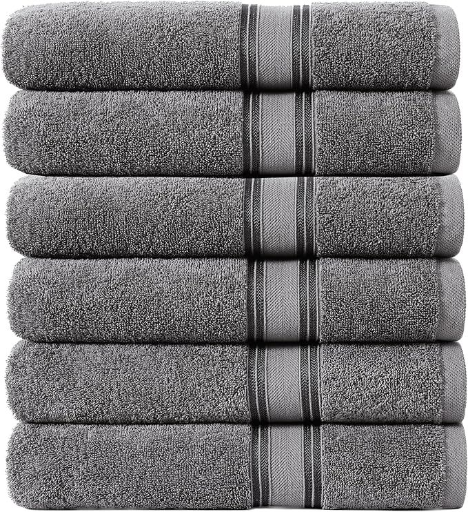 LANE LINEN Luxury Bath Towels Set of 6 (24" x 48") - 100% Cotton, Quick Dry, Soft Bathroom Towels - Cool Grey