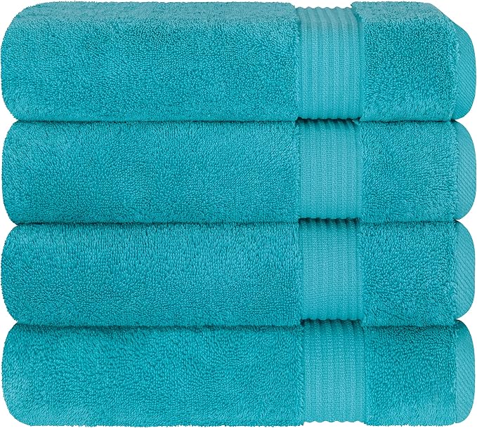 Cotton Paradise 100% Cotton Turkish Towel Set, Soft Absorbent Quick Dry, 4 Piece Bath Towel Set, Ocean Aqua